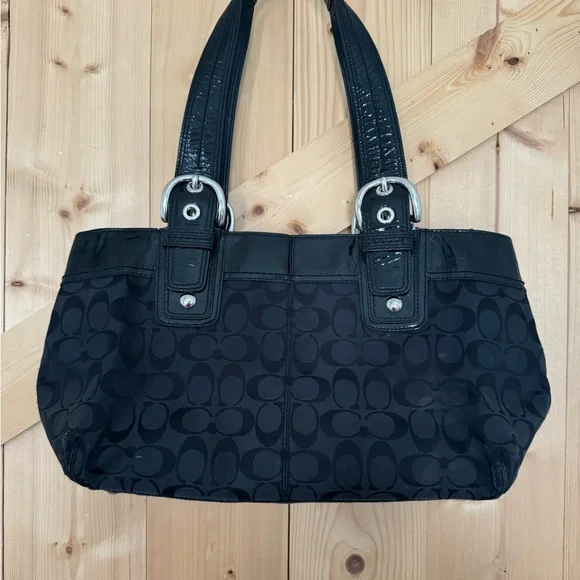 バッグ Vintage COACH Y2K Signature Tote Bag Coach | Bags | Vintage Y2k Black Coach Signature Tote Bag With